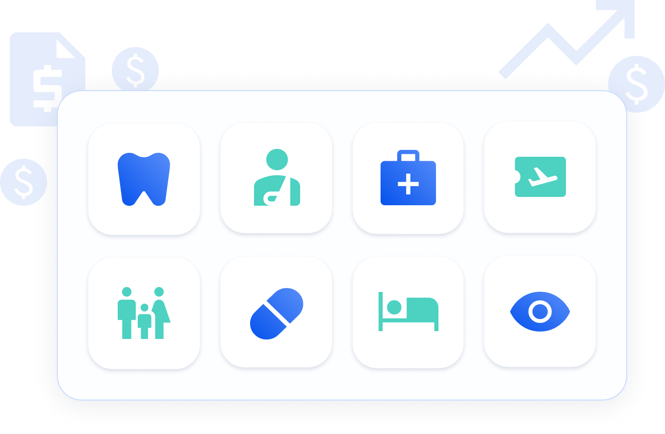 A representation of a group health plan combining routine expenses with insurance such as life or disability