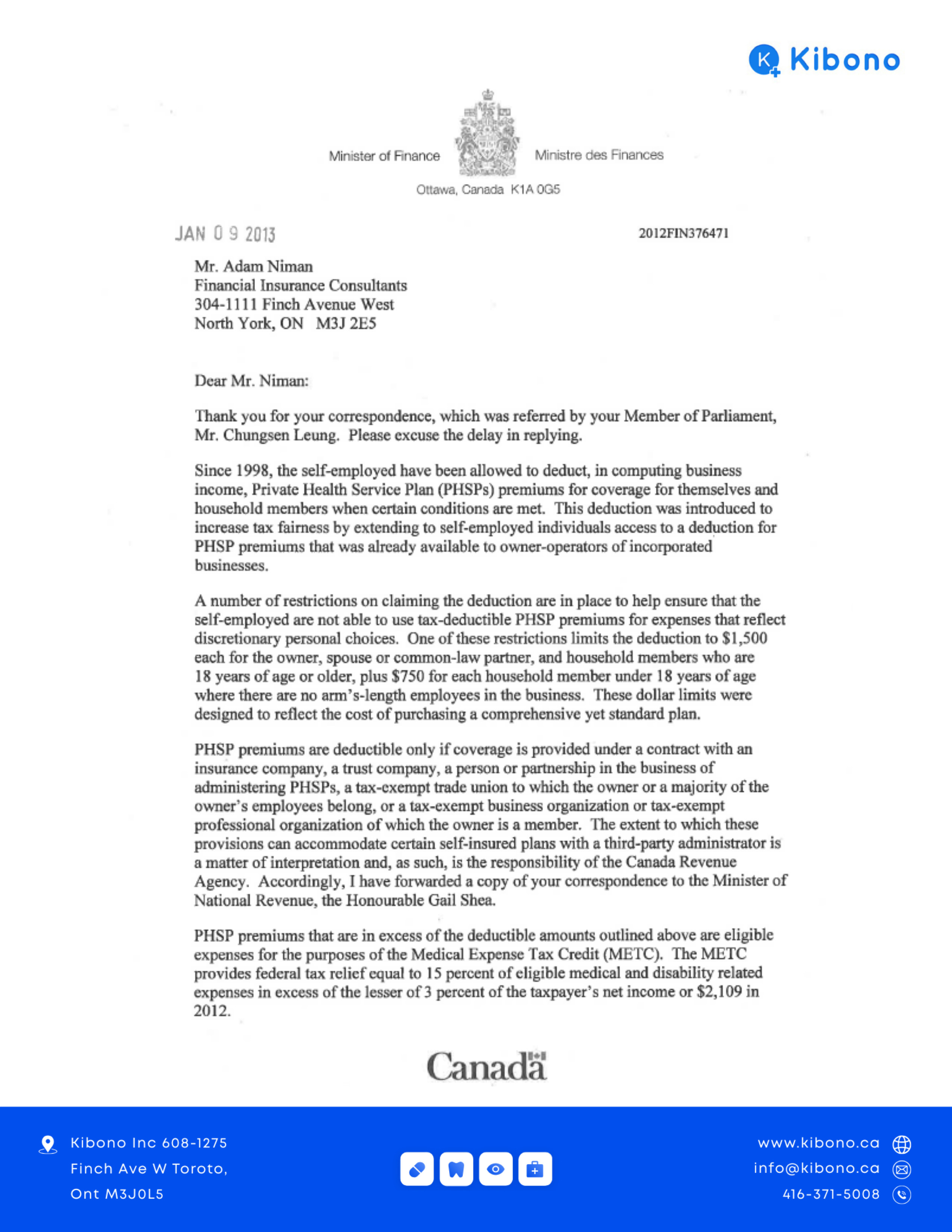 Jim Flaherty Letter Excerpt